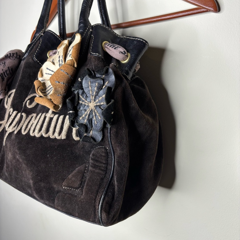 Y2K Vintage Juicy Couture Womens Velvet Brown Floral Hand Bag - Picture 4 of 9